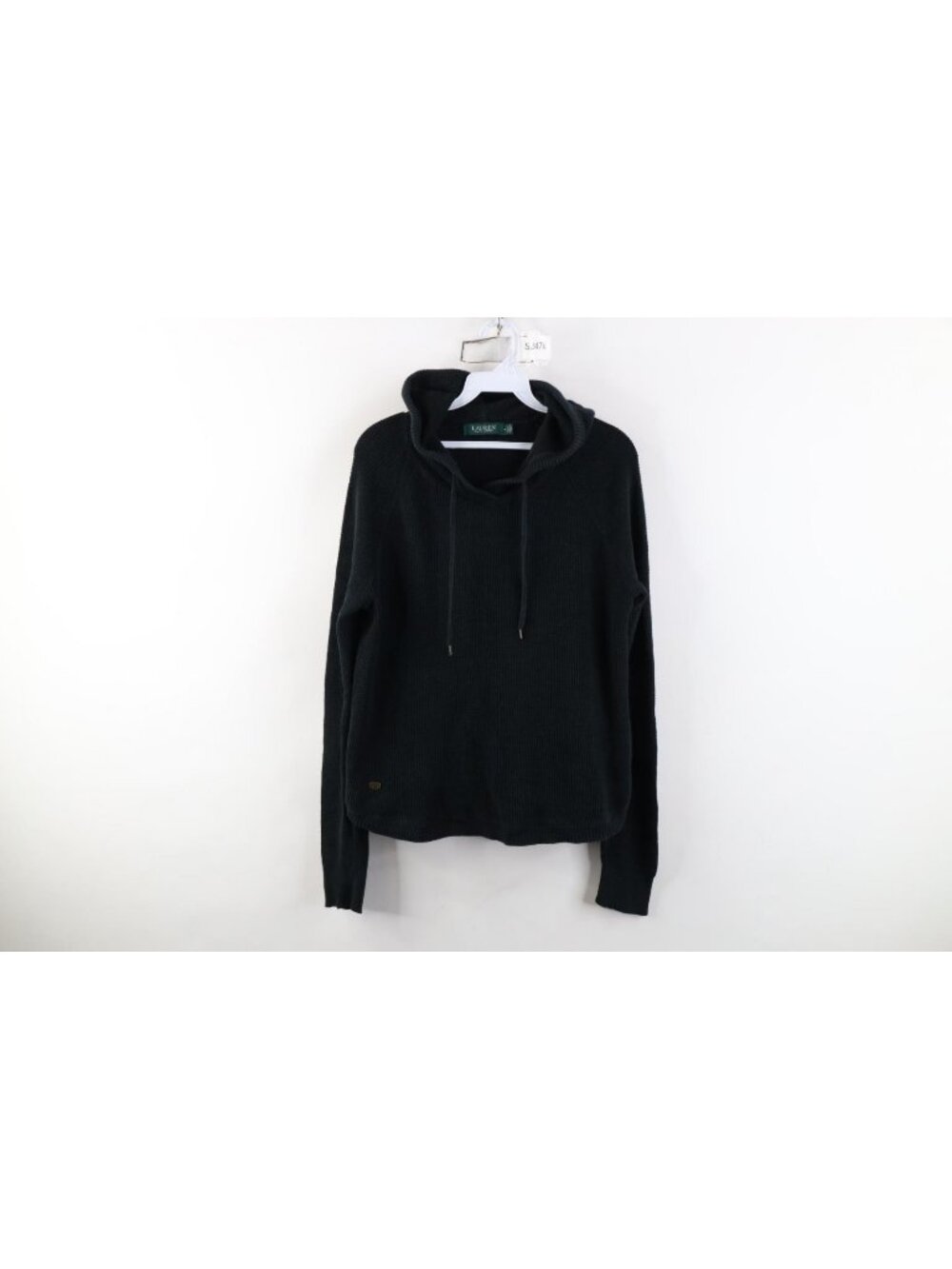 Vtg 90s Y2K Ralph Lauren Womens Medium Faded Thermal Waffle Knit Hoodie Black